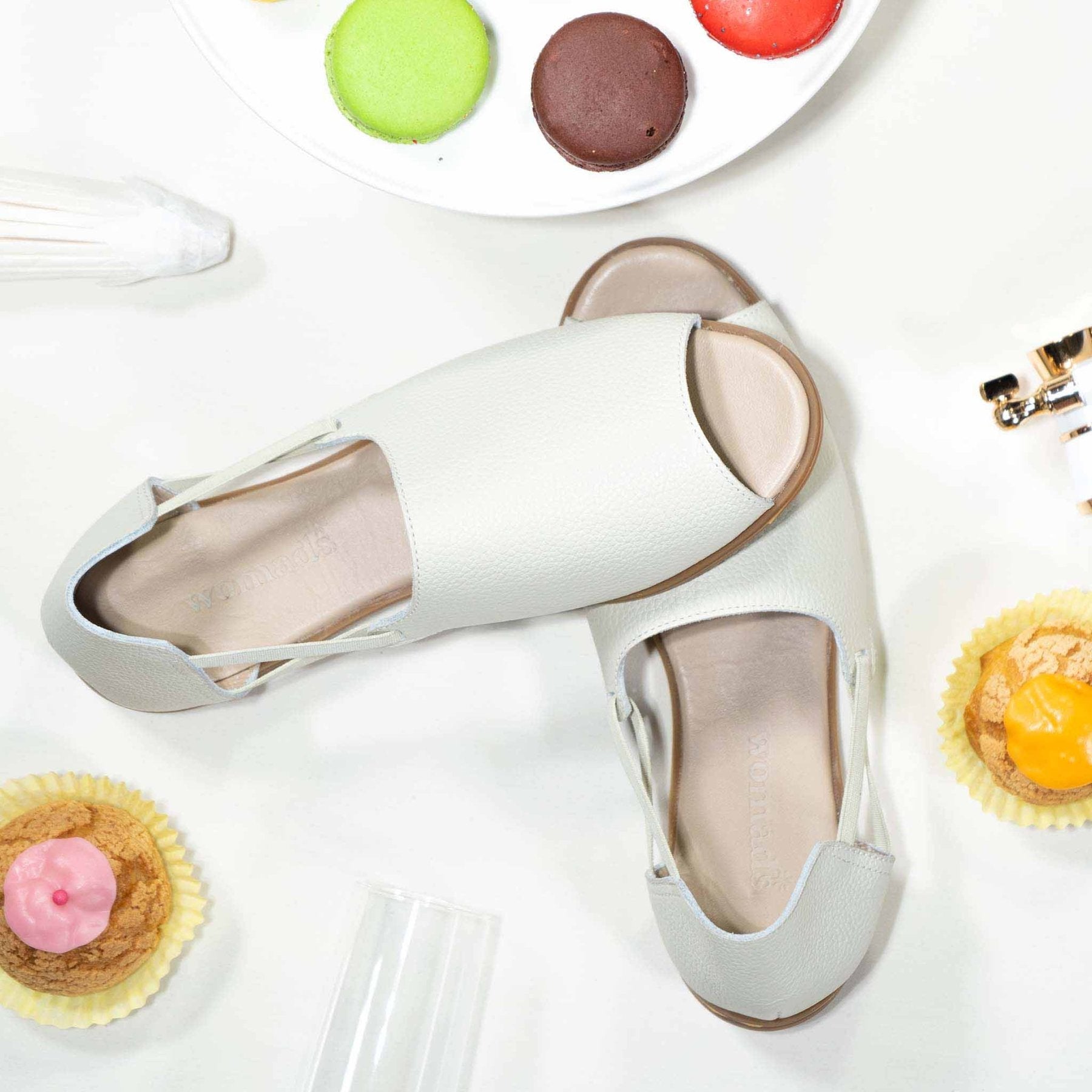 Dove Gray Peep Toe Sandals - Womads Leather Flats for Women - Triniskies