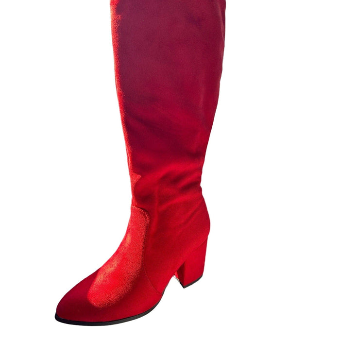 Dream pairs Red / 6 / Suede Dream Pairs Women's Thigh High Boots: Over-the-Knee Block Heel, SZ 6, Suede