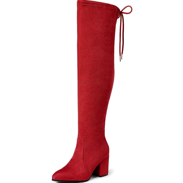 Dream pairs Red / 6 / Suede Dream Pairs Women's Thigh High Boots: Over-the-Knee Block Heel, SZ 6, Suede