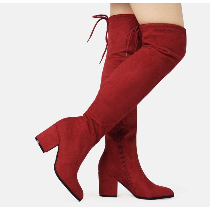 Dream pairs Red / 6 / Suede Dream Pairs Women's Thigh High Boots: Over-the-Knee Block Heel, SZ 6, Suede