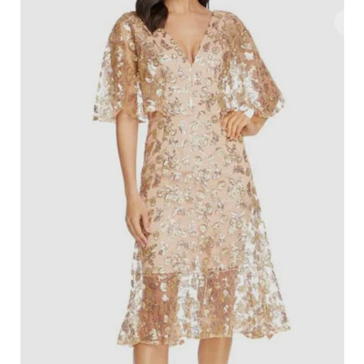 Dress The Population Dress The Population Women's Beige Short Sleeve Sequin Midi Dress Size S