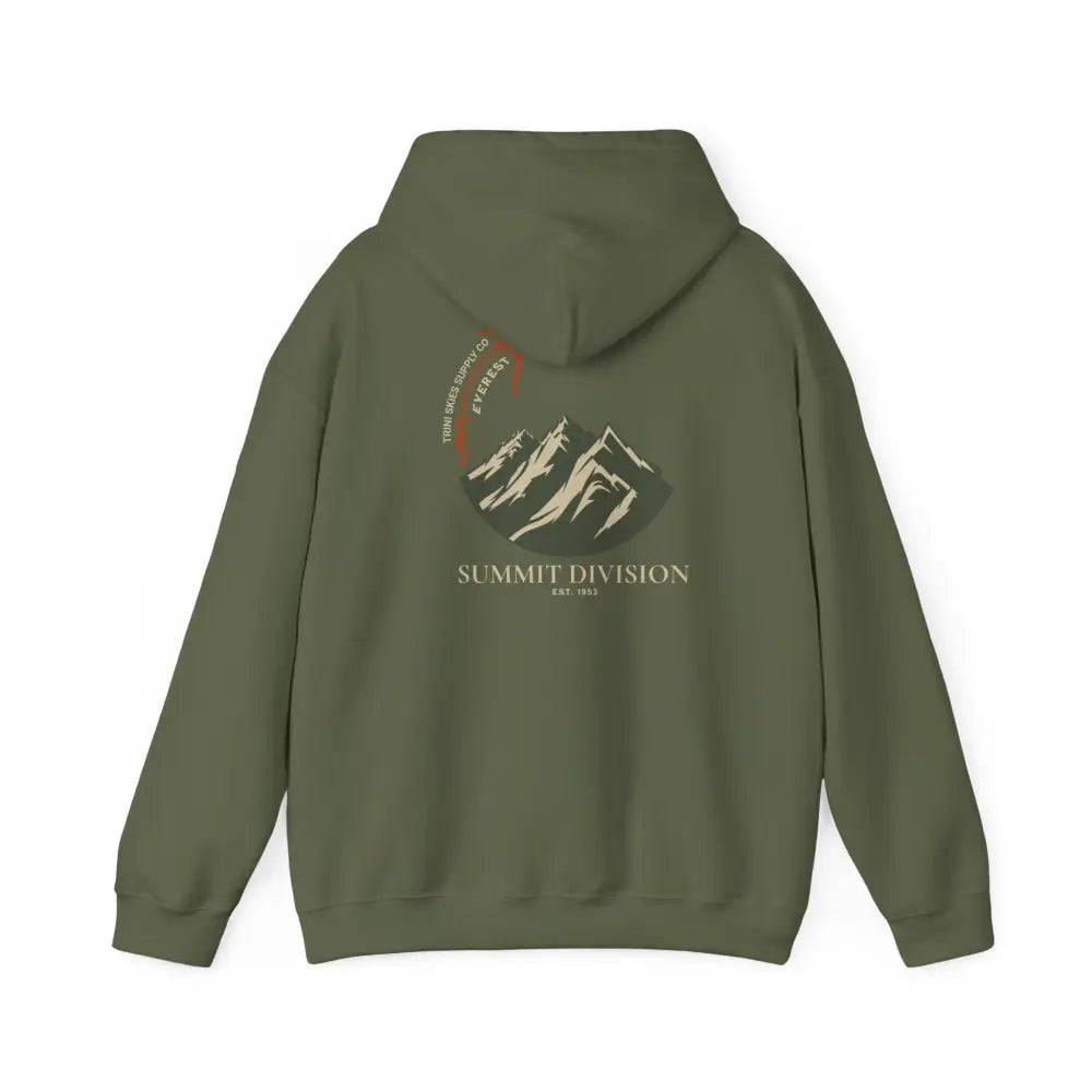 Durable olive green mountain graphic hoodie from Trini Skies Supply