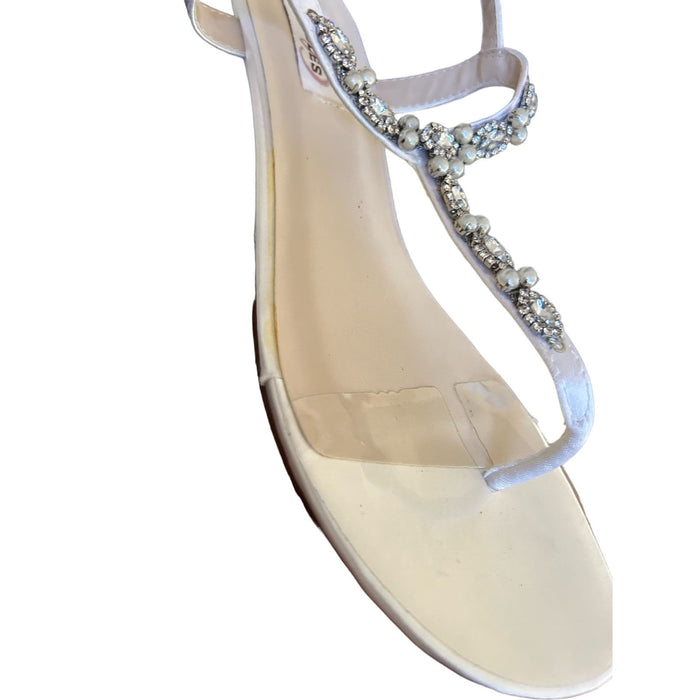 Dyeables 10W / white / silver Myra White Dyeables Shoe in White Sz 10W - Elegant Bridal Wedge Sandals Shoes