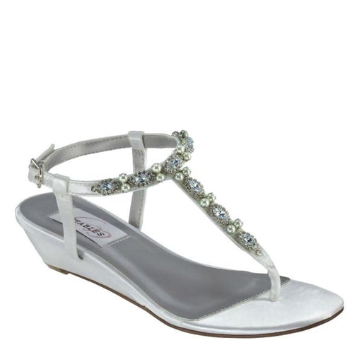 Dyeables 10W / white / silver Myra White Dyeables Shoe in White Sz 10W - Elegant Bridal Wedge Sandals Shoes