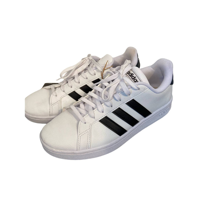 "Adidas Women's Grand Court White Black Tennis Shoes - Size 9, Lace-Up Sneakers, Preowned"