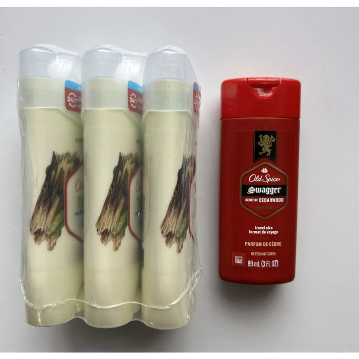 Old Spice Men's Deodorant Timber with Sandalwood, 3oz 3 Pack + 3oz Swagger Wash