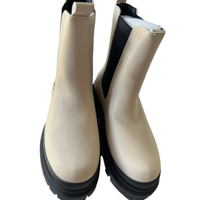 Yoki Women's Ankle Rain Boots Size 7 Cream with Black Accents Water-Resistant