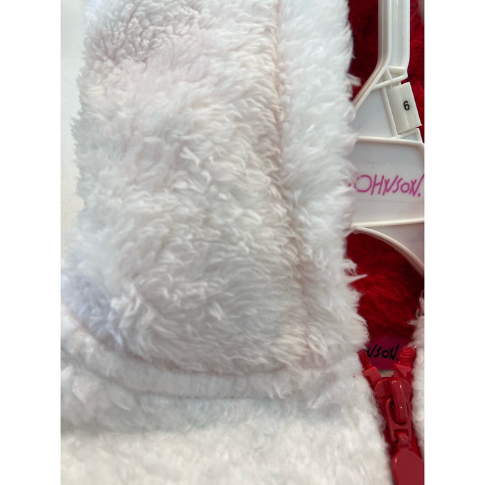 Betsey Johnson Kids Ivory & Red Fair Isle Reindeer Fuzzy Hoodie, Size 6 K34 *