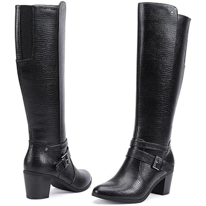 EETTARO Women's Knee High Block Heel Boots: Winter Fashion, Pointed Toe, SZ 9.5