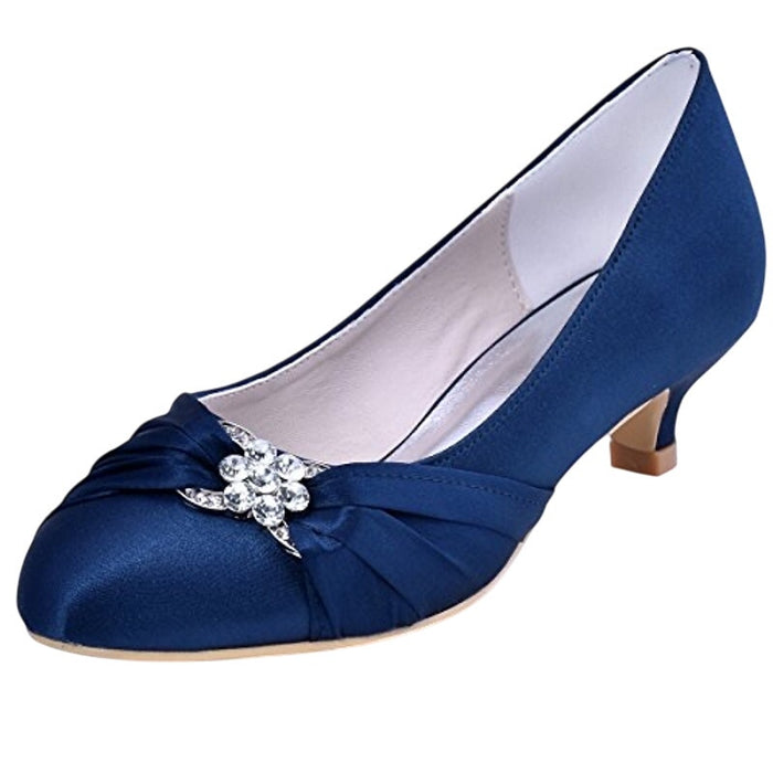 Elegant Park Women's Blue Satin Kitten Heel Pumps Size 7.5 Formal Shoes