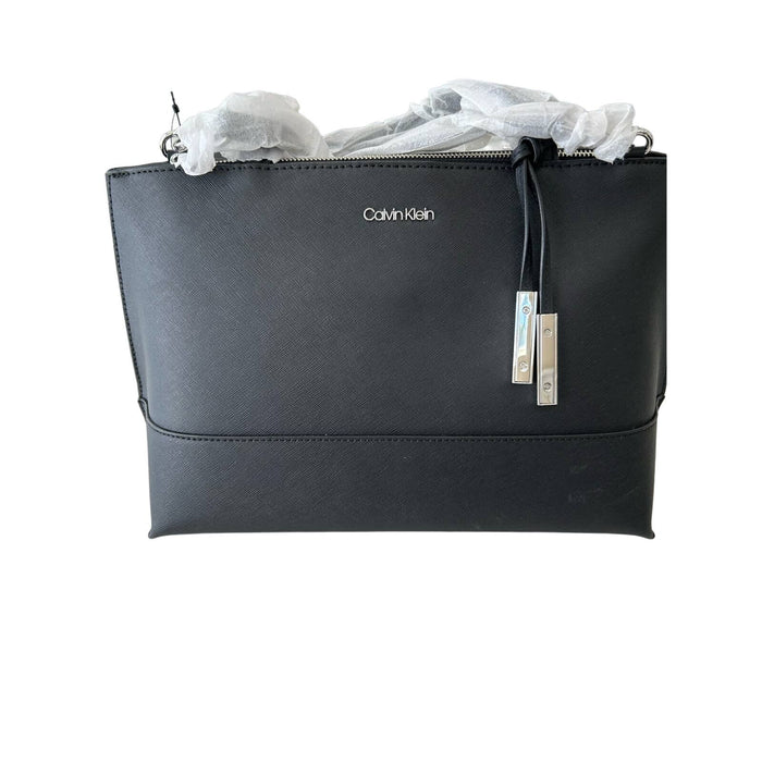 Calvin Klein Black Leather Tote Bag: Elegant Style, Functional Design MSRP $258