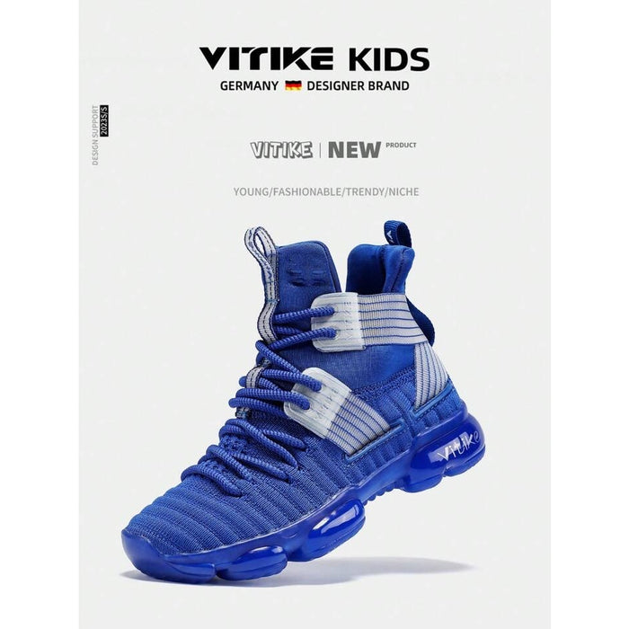 Kids Blue Boys Basketball Sneakers - High-Top, Durable, Non-Slip, SZ 12 Shoes