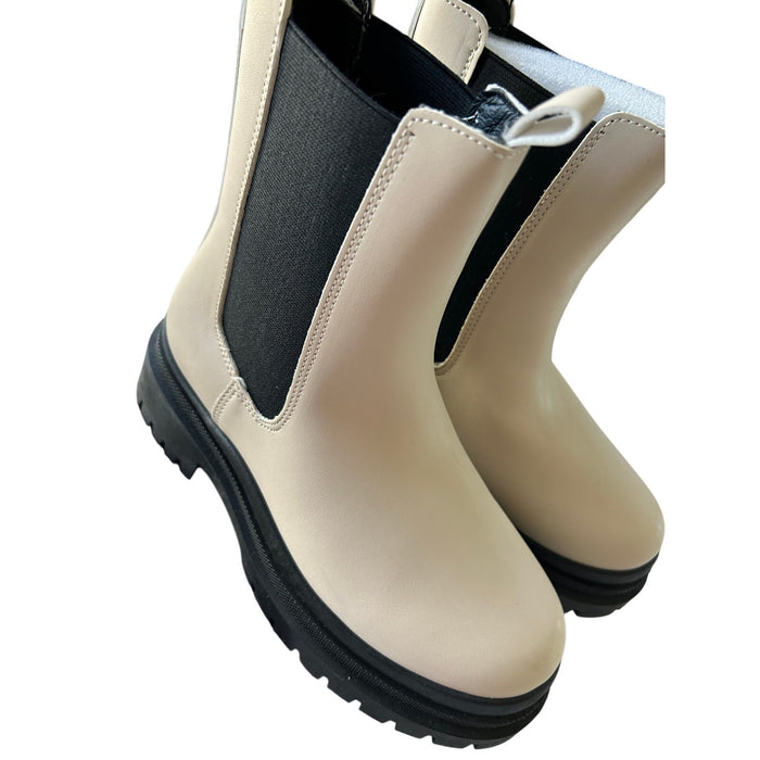 Yoki Women's Ankle Rain Boots Size 7 Cream with Black Accents Water-Resistant