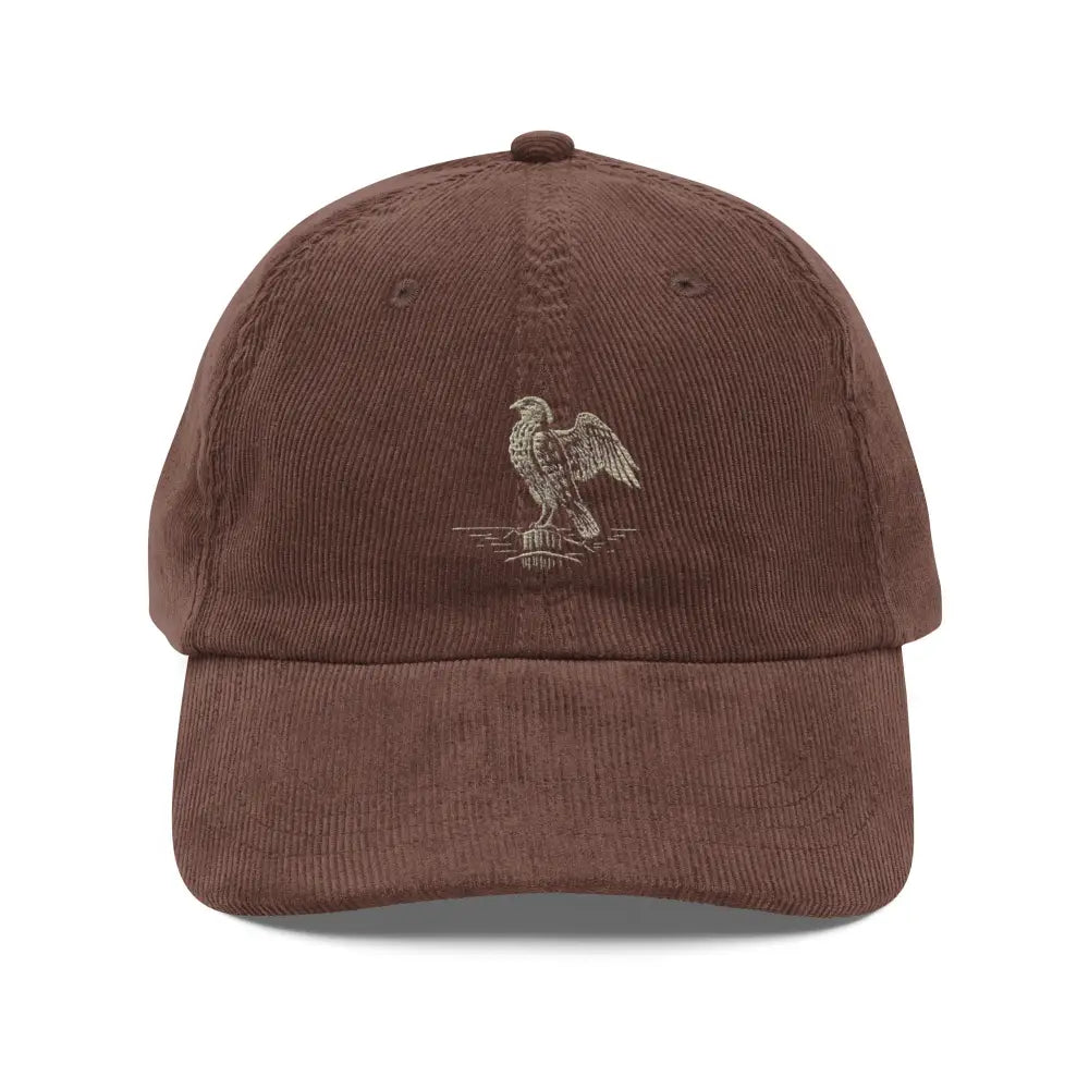 Heritage-inspired embroidered corduroy cap with eagle