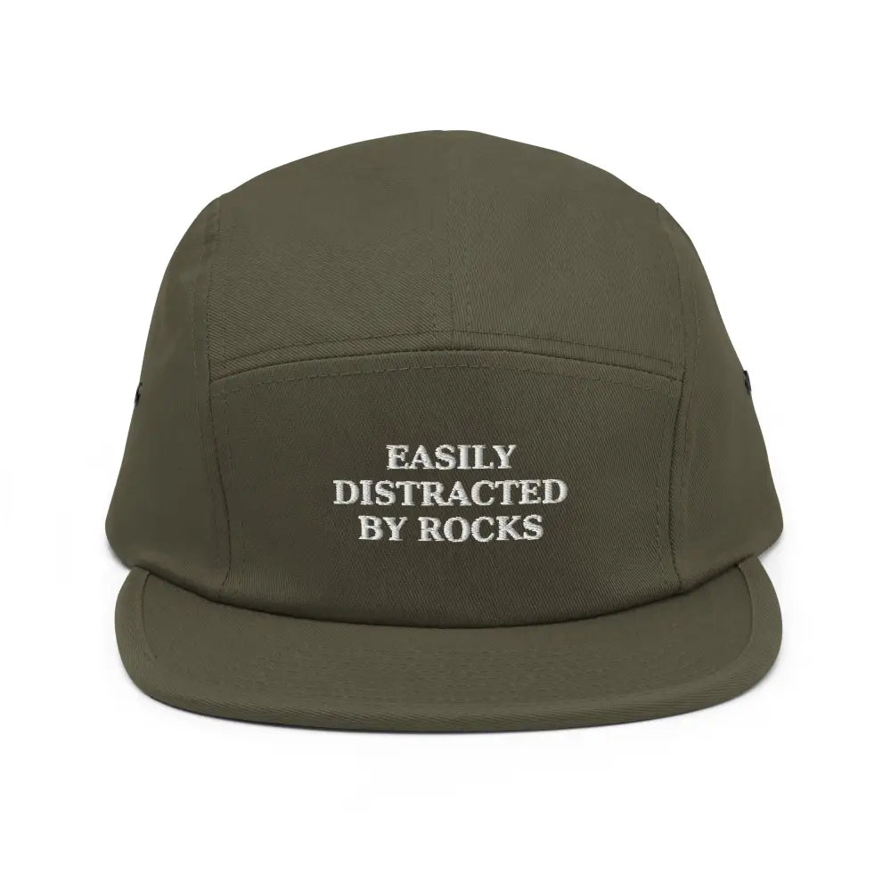 Trini Skies olive green embroidered corduroy five-panel cap