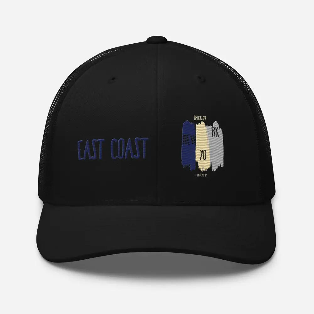 East Coast Brooklyn embroidered snapback trucker cap in black