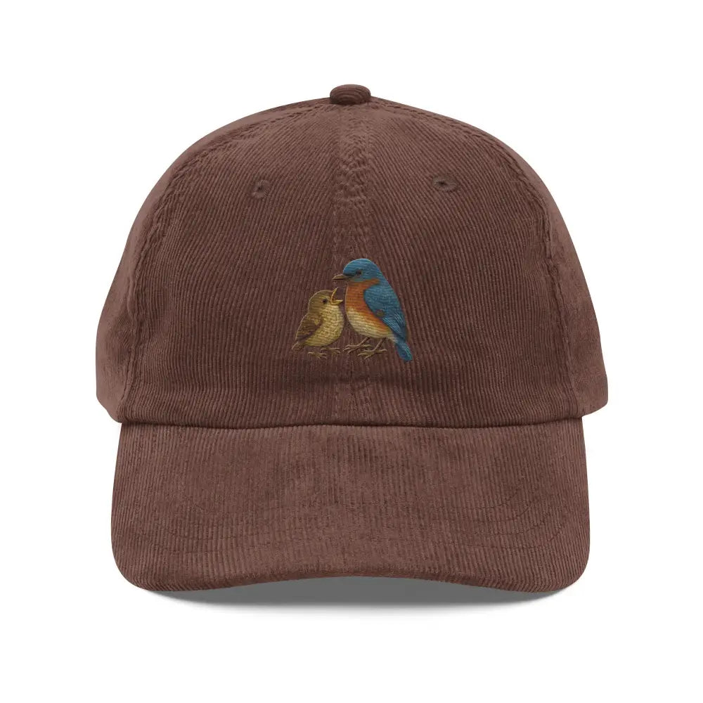 Eastern Bluebird Chick Embroidered Corduroy Cap with Birds