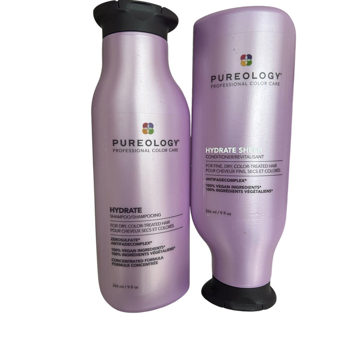 Pureology Hydrate Moisturizing Shampoo Conditioner Set, Sulfate-Free Vegan, 9 oz