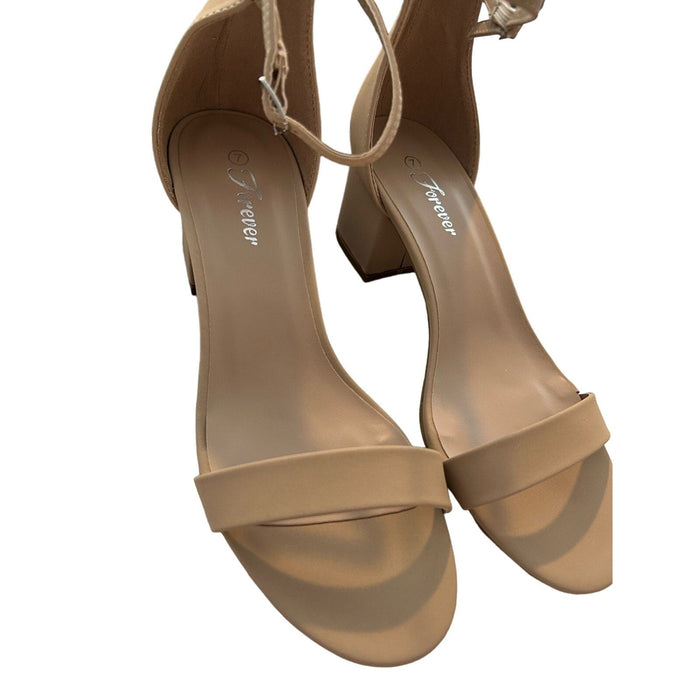 Forever Link Passion-86 Dress Sandals, Size 7, Nude Strappy Heels, 3” Block Heel