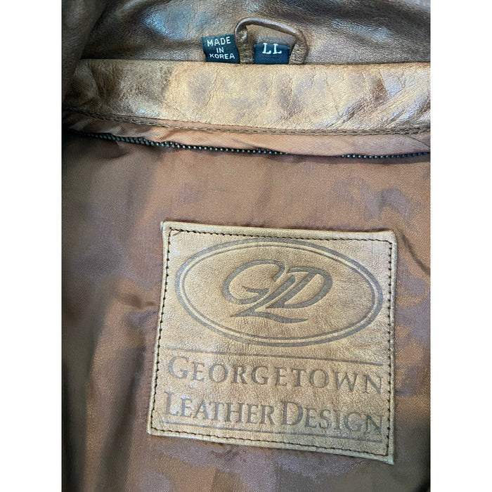 Preowned Brown Georgetown Leather Design Bomber Jacket  * Size Large men’s 302