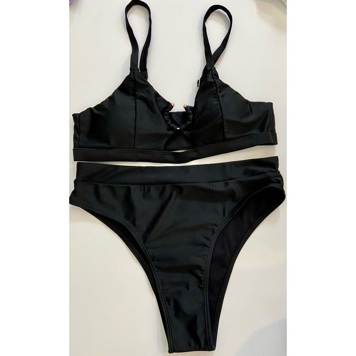 Ejsoyo Medium / Black Ejsoyo Women's High-Waisted Bikini with Sexy Diamond Design - Size M * ws100