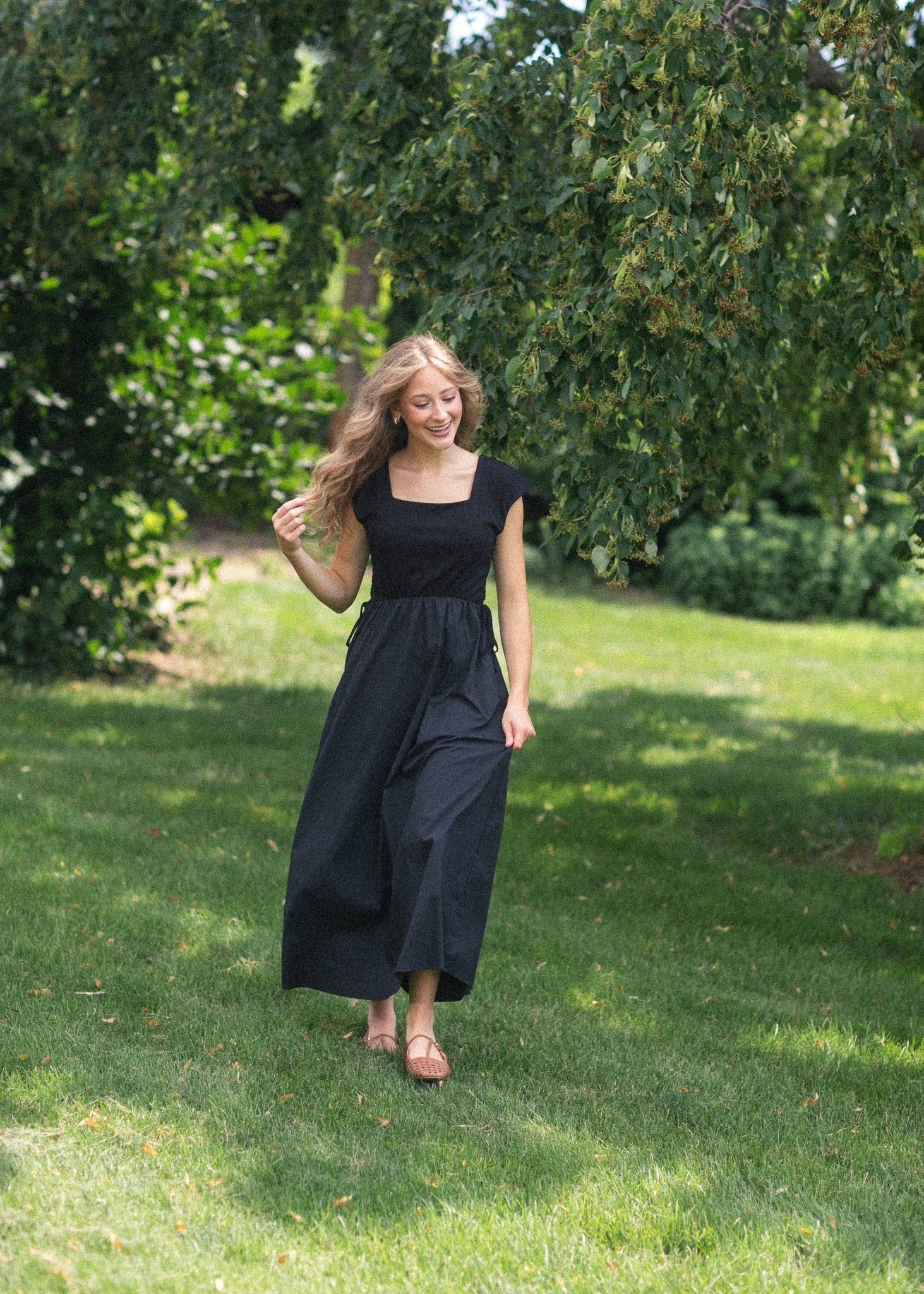 Eleanor A - line Maxi Dress – Black | Square Neckline with Adjustable Waist - Triniskies