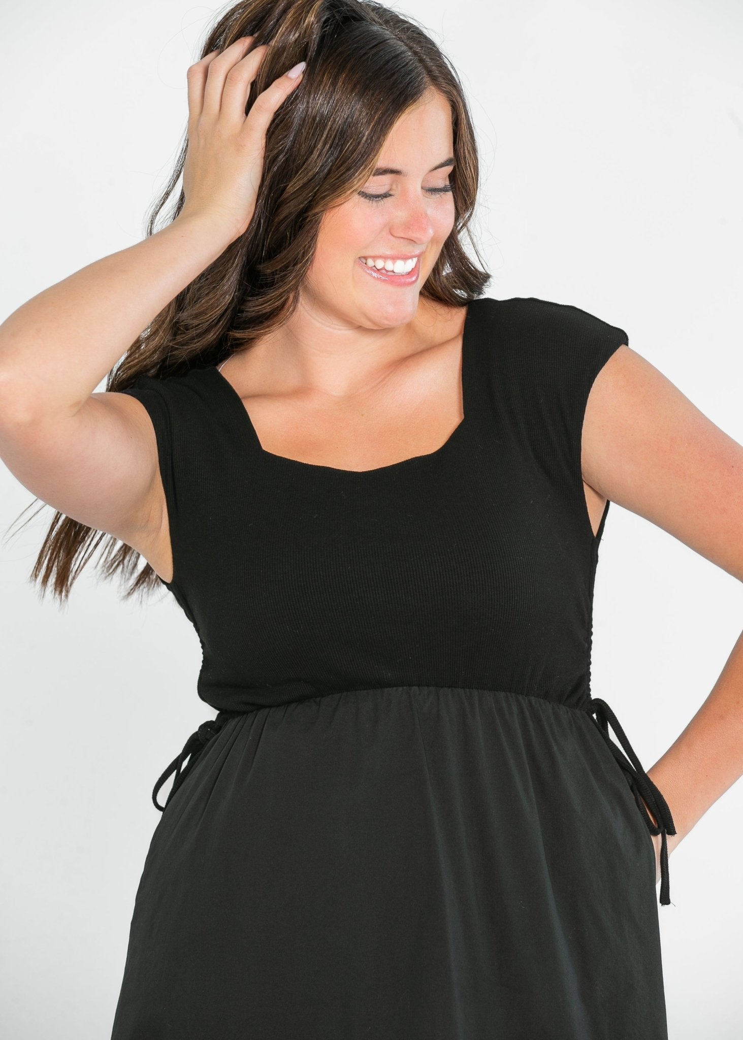 Eleanor A - line Maxi Dress – Black | Square Neckline with Adjustable Waist - Triniskies