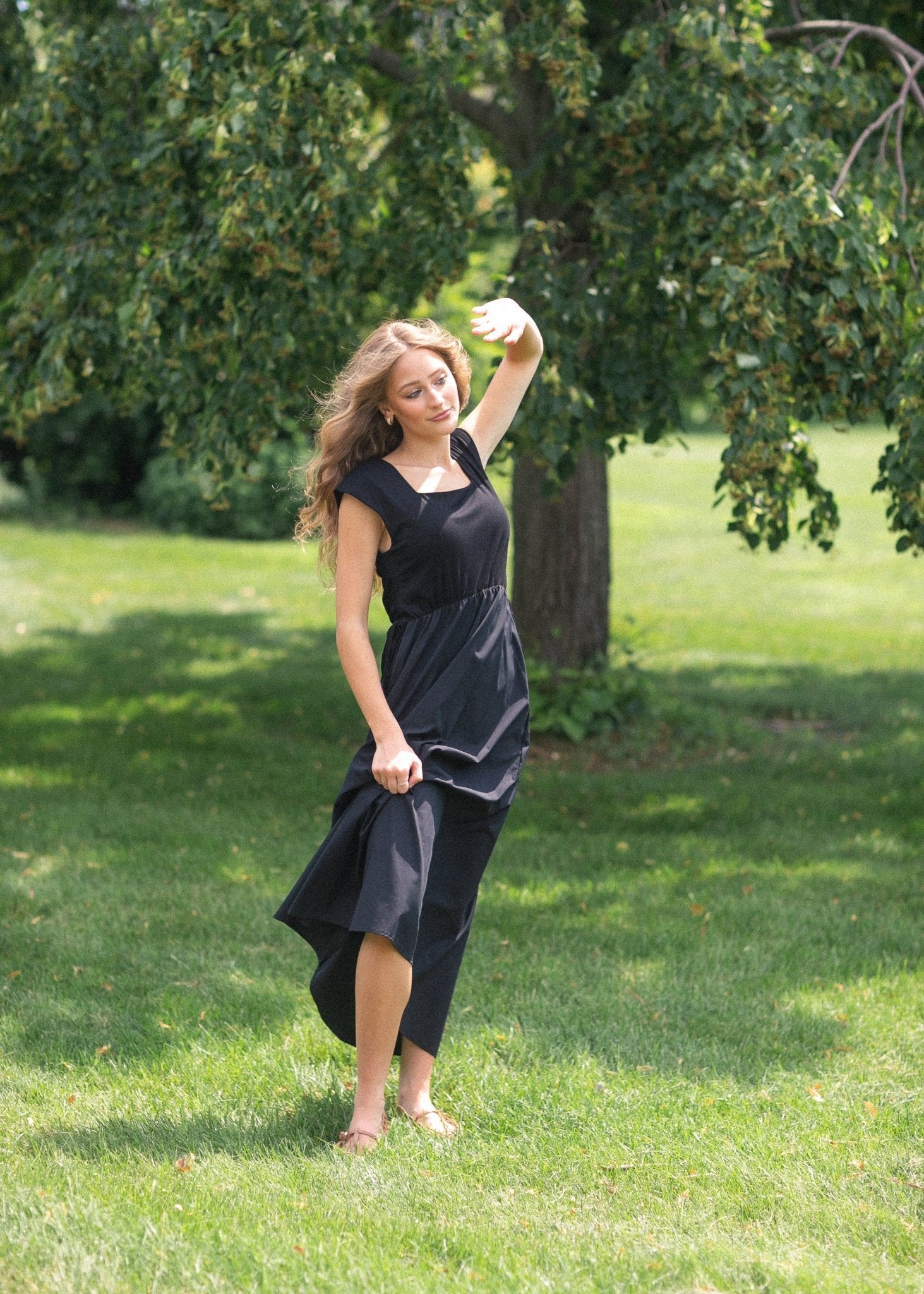 Eleanor A - line Maxi Dress – Black | Square Neckline with Adjustable Waist - Triniskies