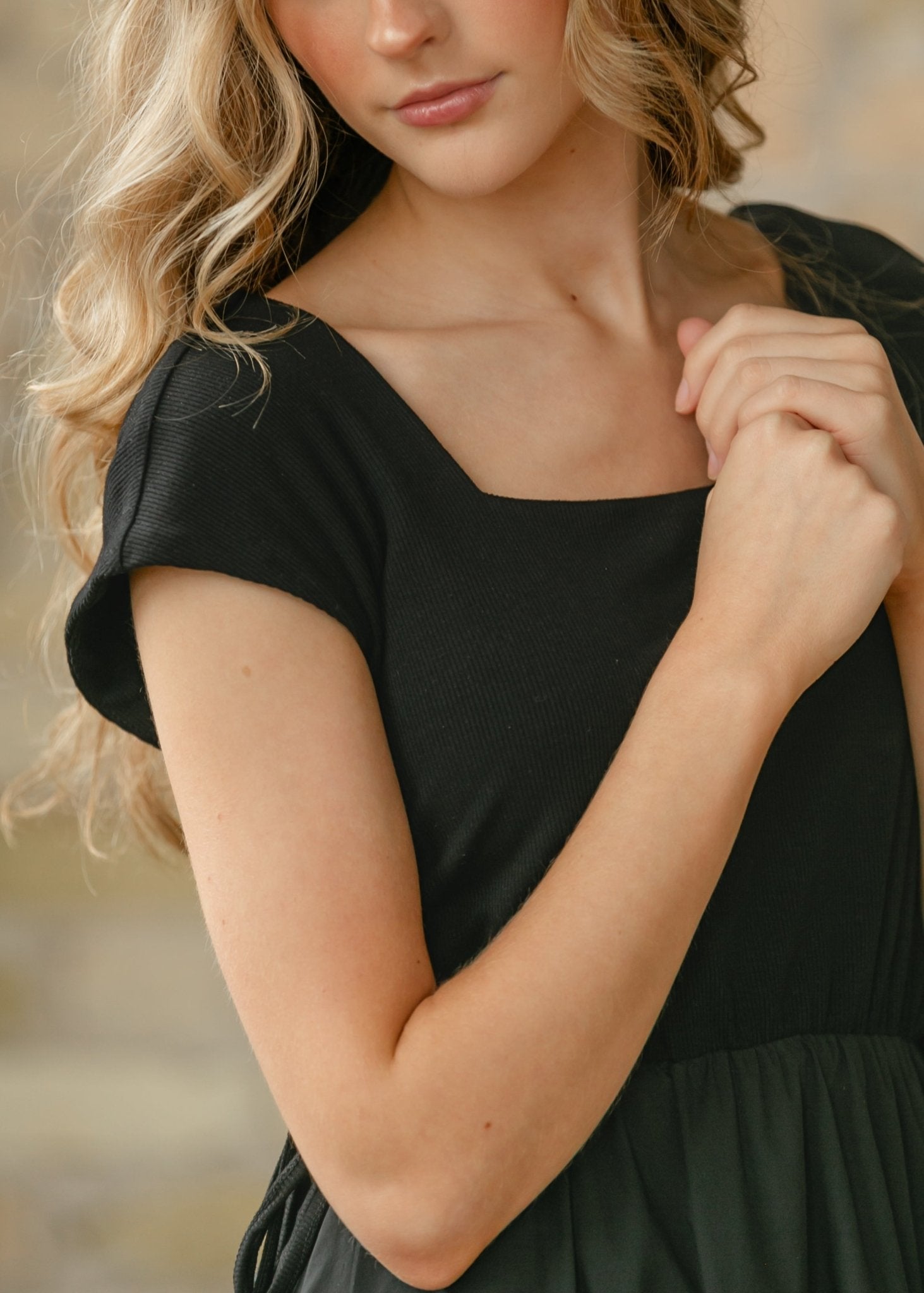 Eleanor A - line Maxi Dress – Black | Square Neckline with Adjustable Waist - Triniskies