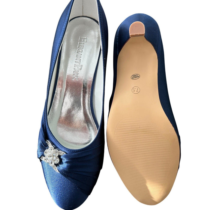 Elegant Park Shoes Elegant Park Women's Blue Satin Kitten Heel Pumps Size 7.5 Formal Shoes