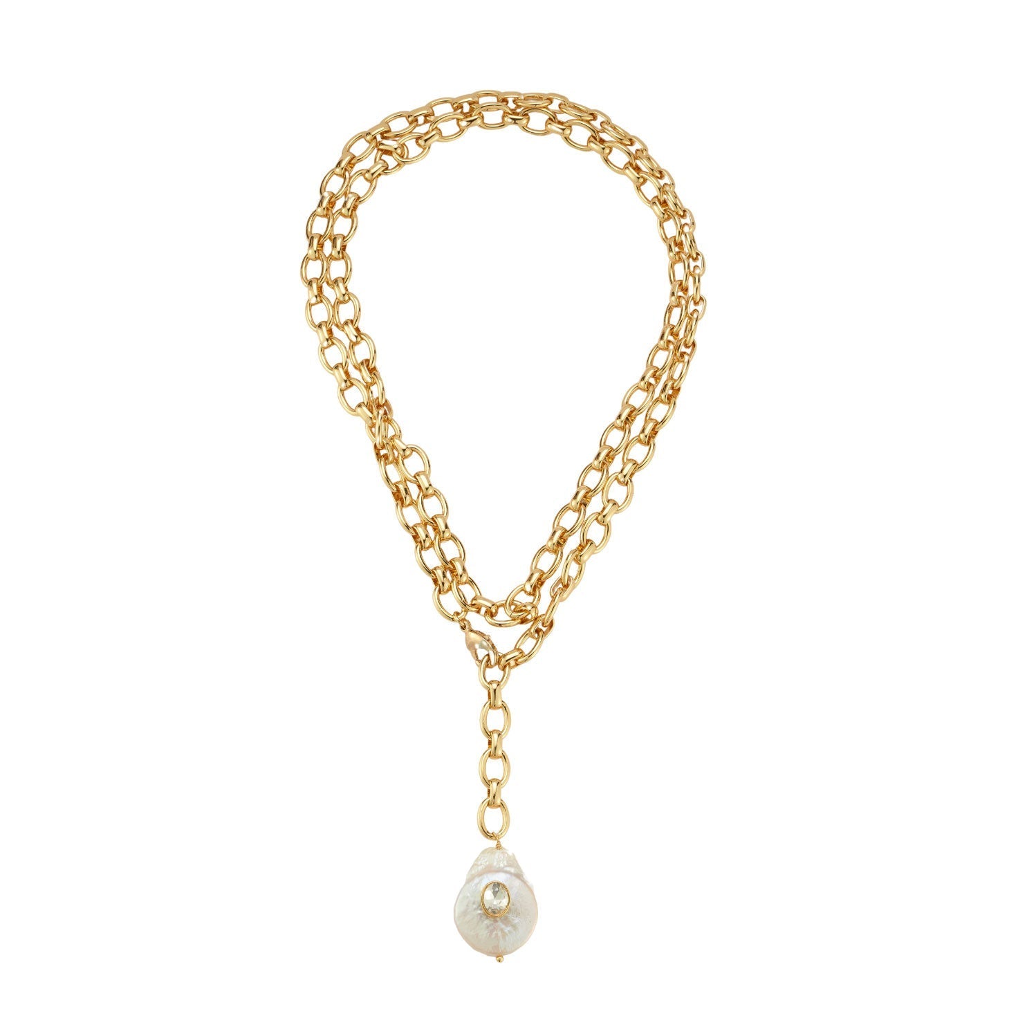 Eleni Double - Wrap Necklace – Gold Chain with Pearl & Crystal Charm - Triniskies