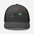 Heather black embroidered armadillo Rollin Along trucker hat – adjustable mesh back cap