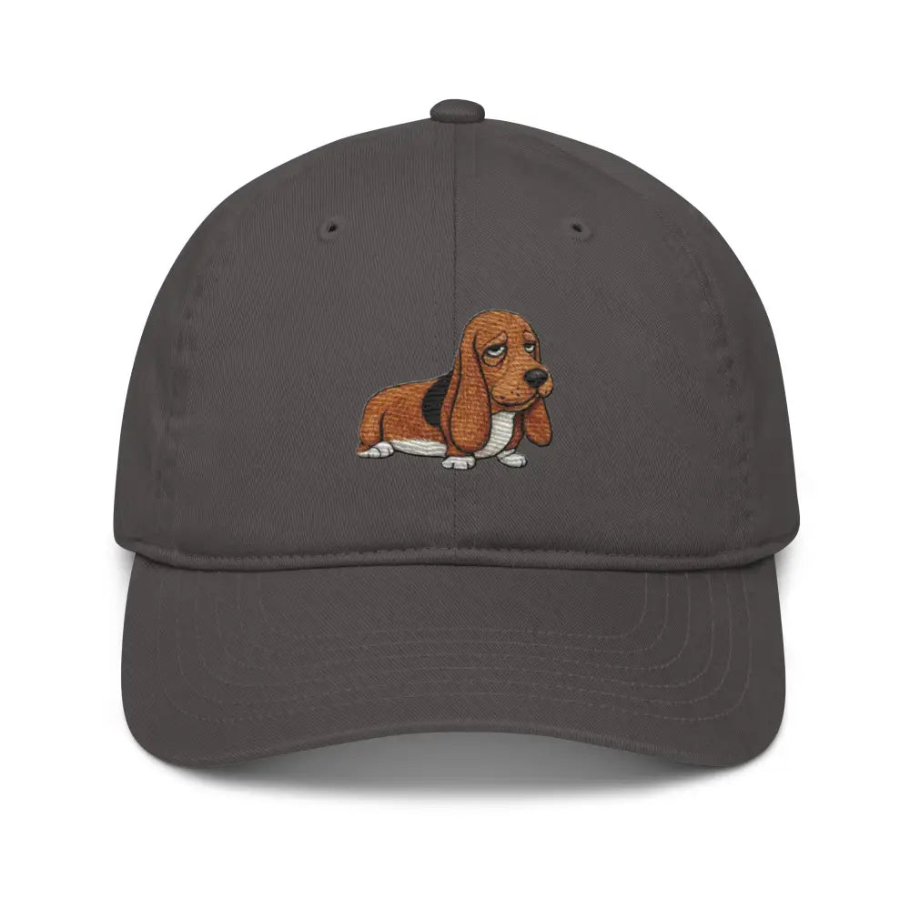 Trini Skies embroidered basset hound organic dad hat in dark grey