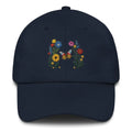 Navy embroidered butterfly flower dad hat – adjustable cotton nature cap