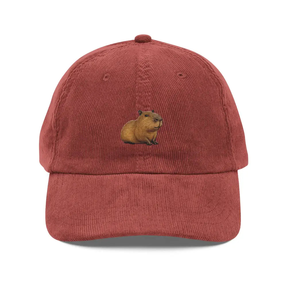 Embroidered capybara corduroy cap by Trini Skies for animal lovers
