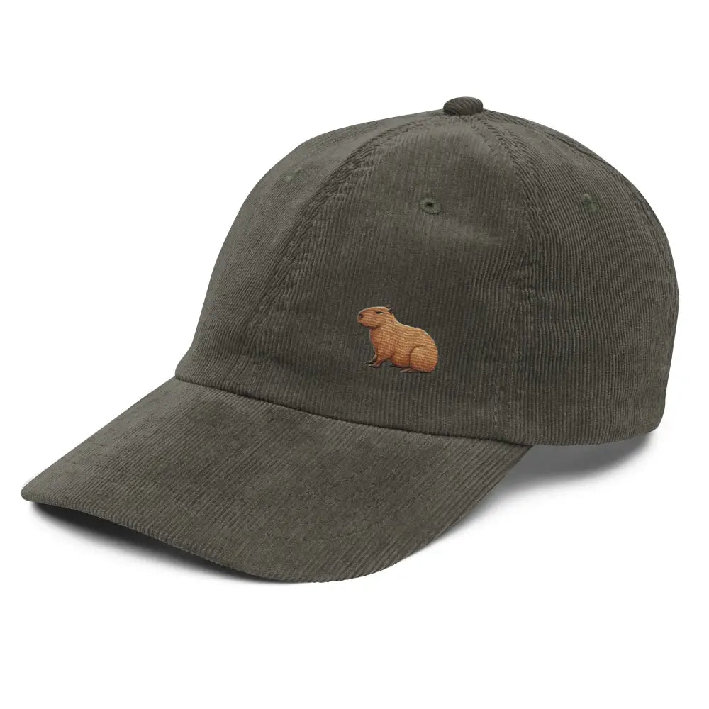 Olive green embroidered capybara corduroy dad hat by Trini Skies