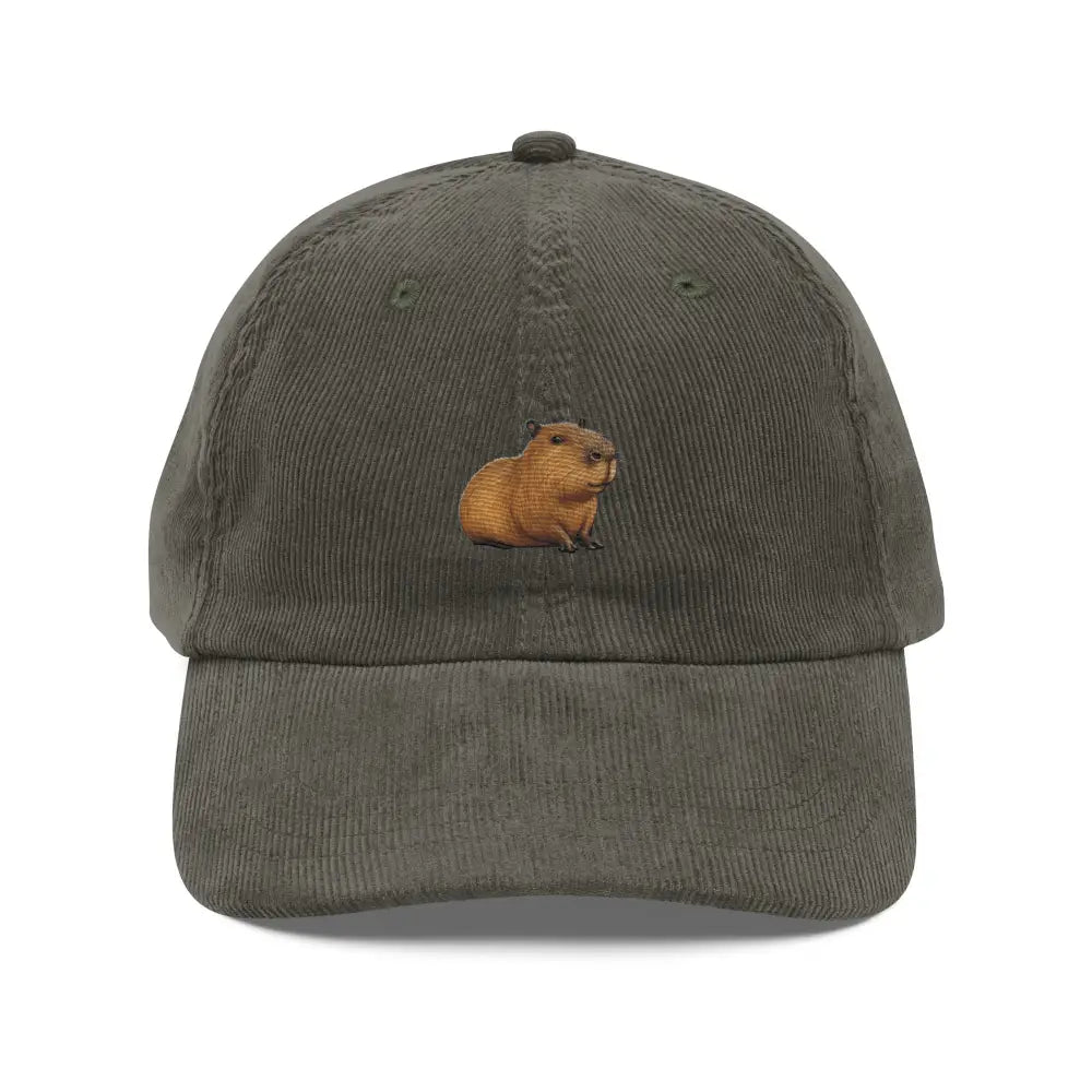 Embroidered capybara corduroy cap by Trini Skies for animal lovers