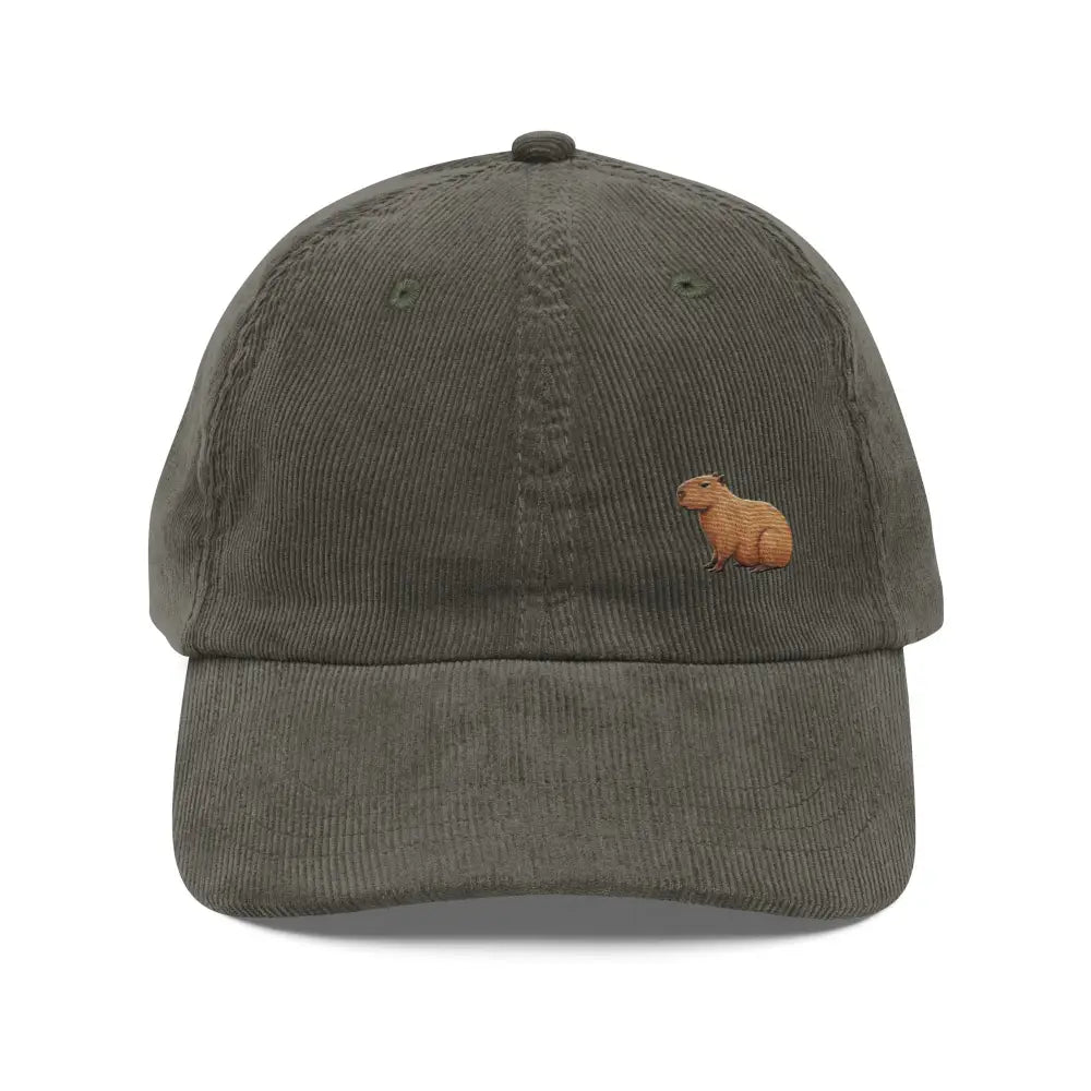 Olive green embroidered capybara corduroy dad hat by Trini Skies