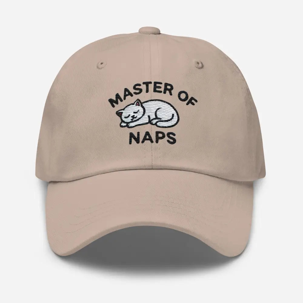 Stone embroidered Master of Naps sleeping cat hat – funny adjustable baseball cap