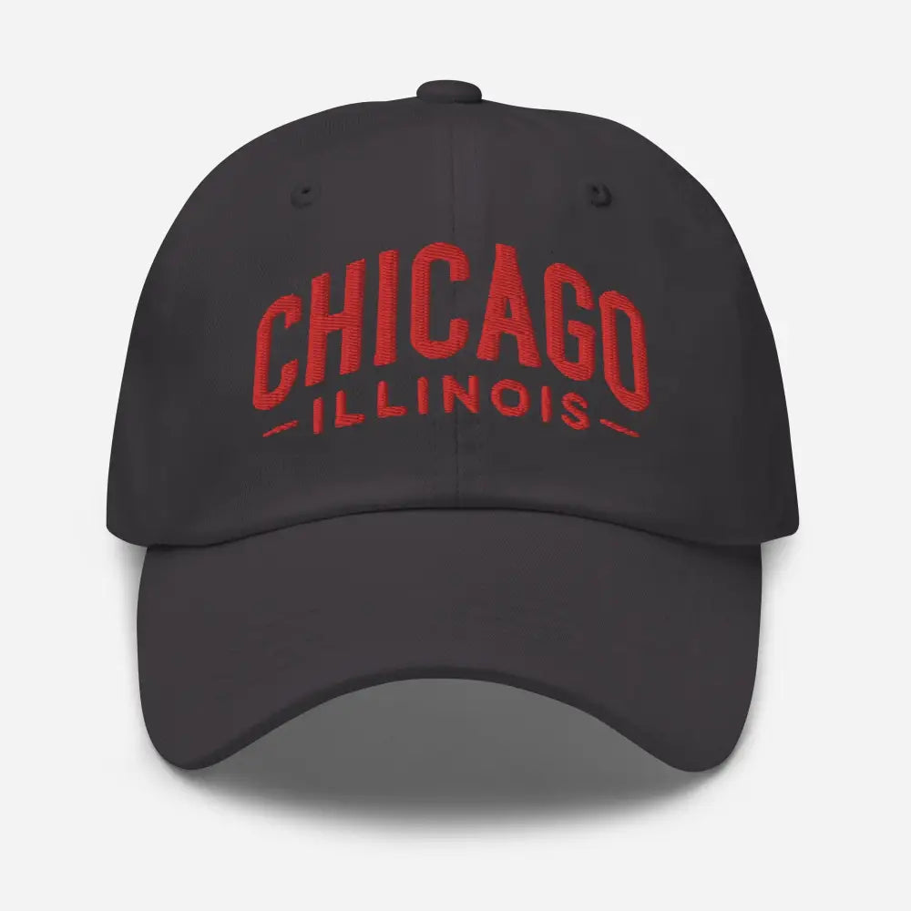 Dark gray embroidered Chicago Illinois cotton twill baseball cap
