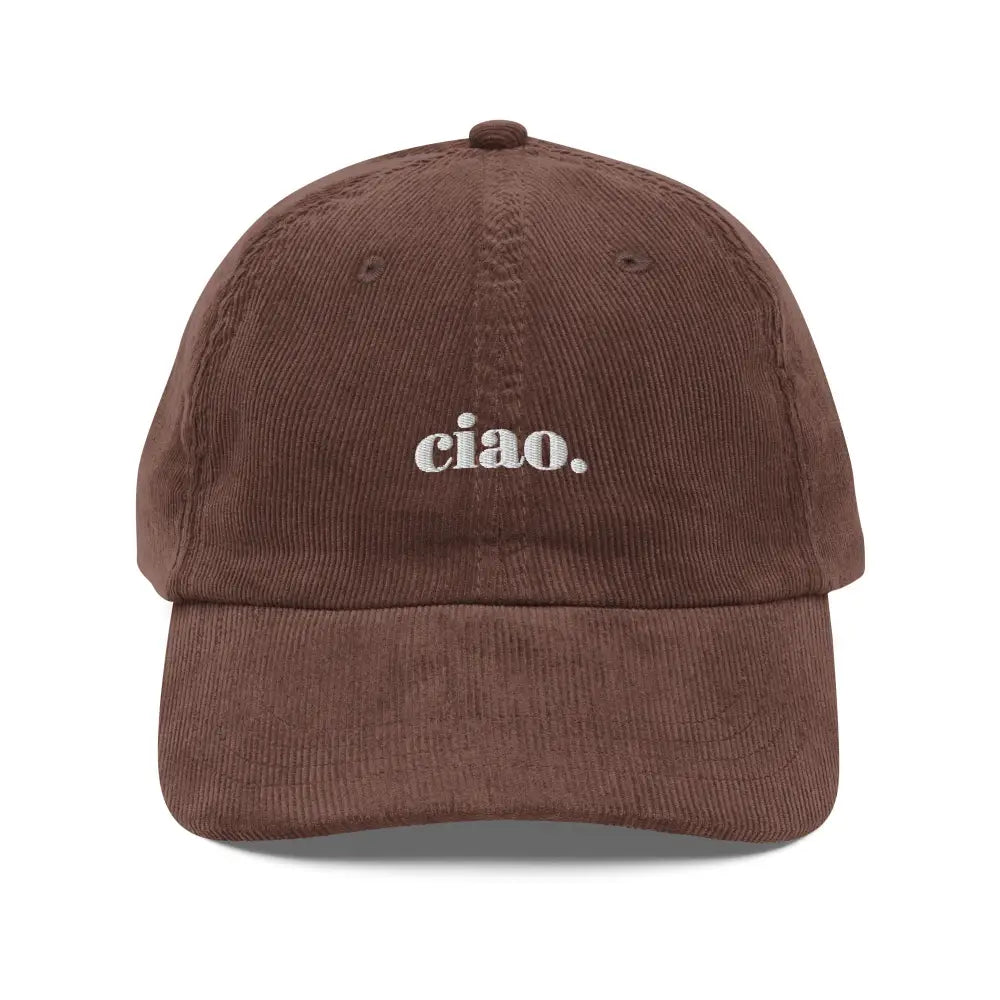 Embroidered Ciao vintage corduroy cap by Trini Skies