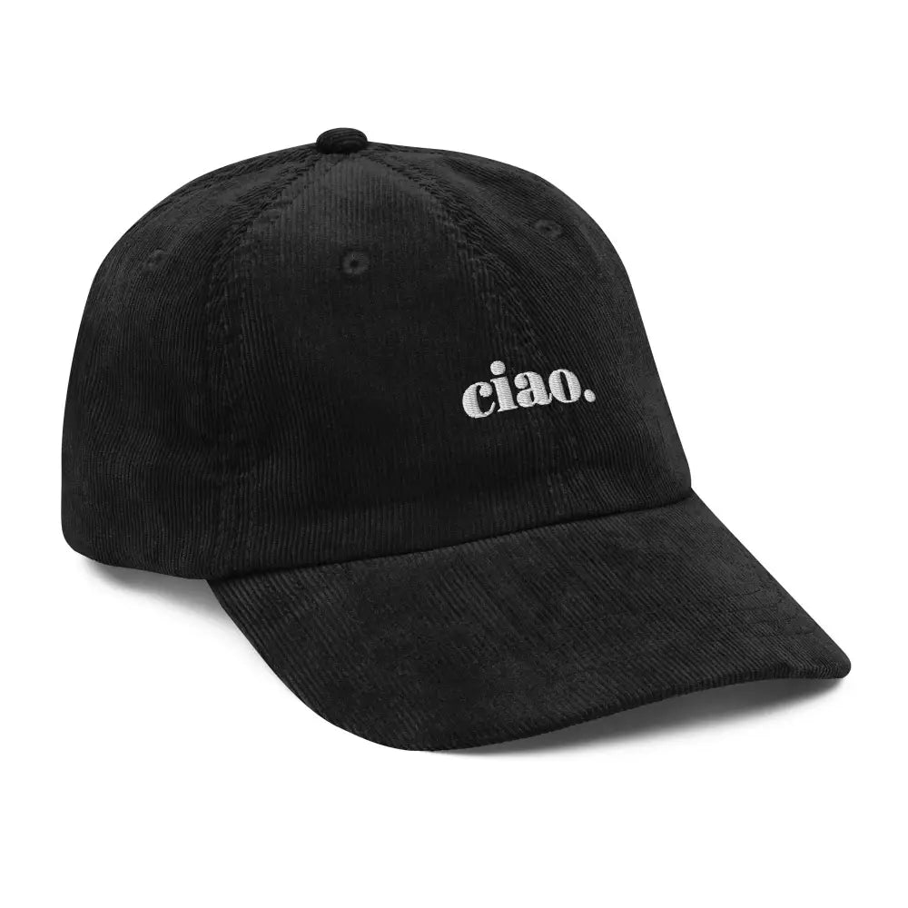Trini Skies embroidered ciao vintage corduroy cap in black