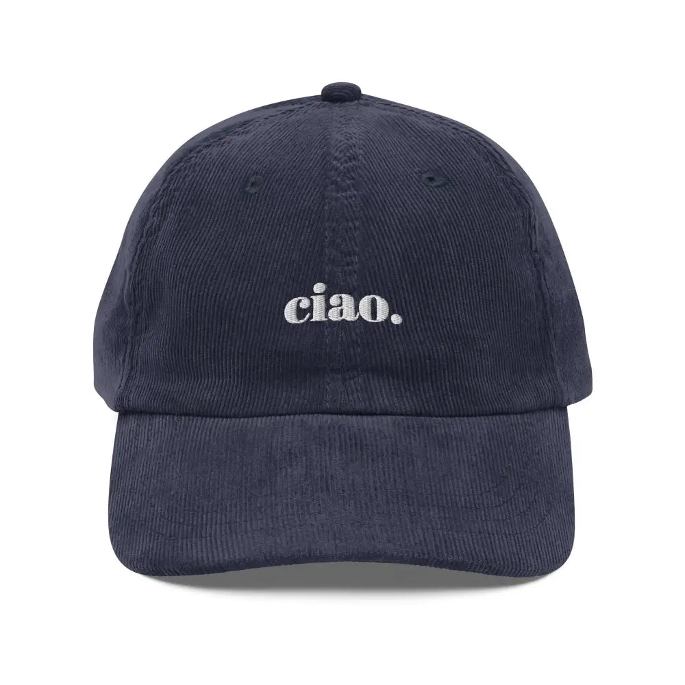 Trini Skies embroidered ciao vintage corduroy cap in navy