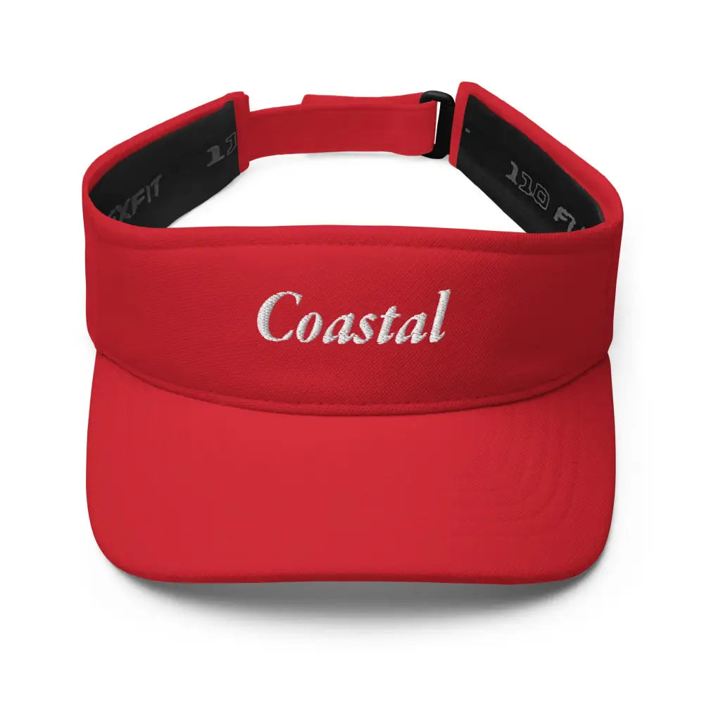 Red Trini Skies embroidered coastal visor in white on red