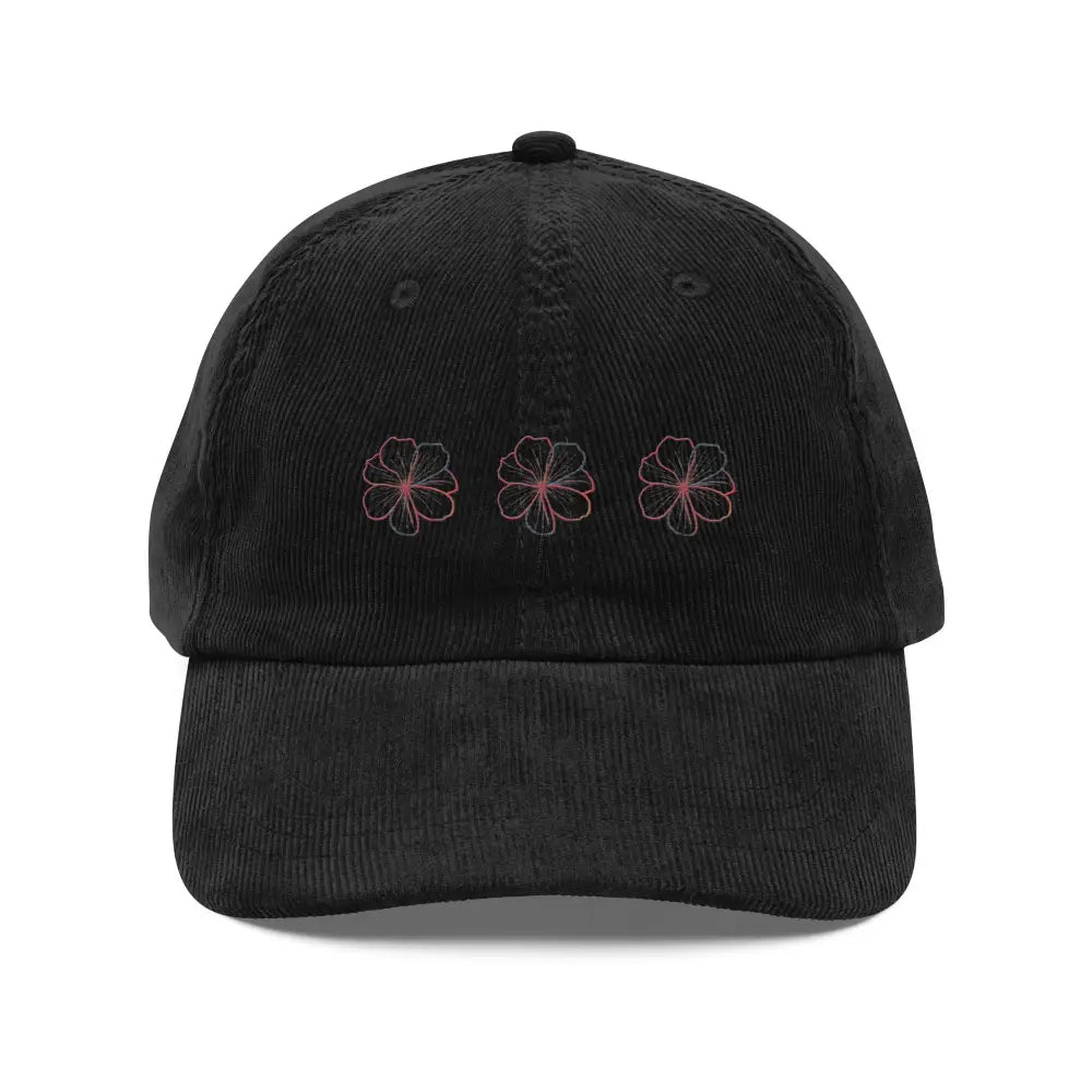 Black hibiscus vintage corduroy cap by Trini Skies