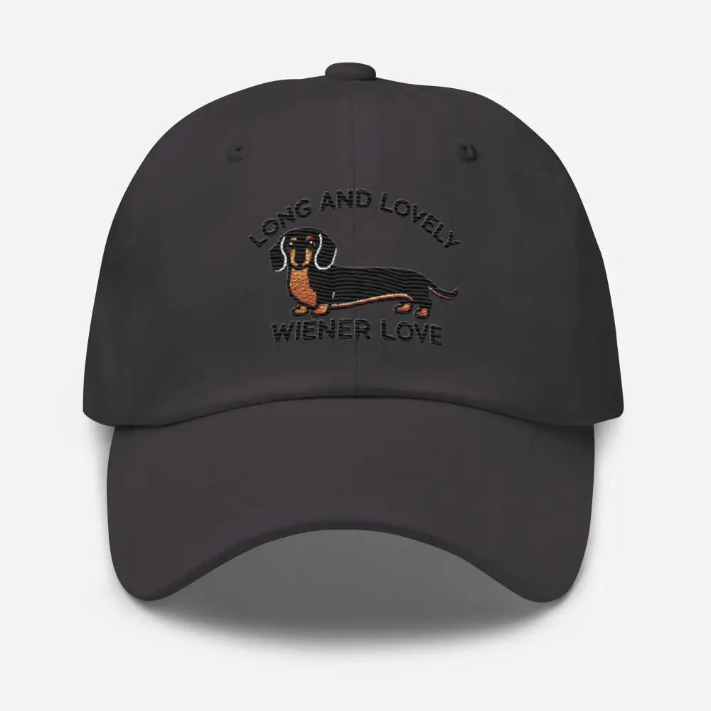 Dark grey embroidered dachshund Long and Lovely Weiner dad hat – chino cotton cap
