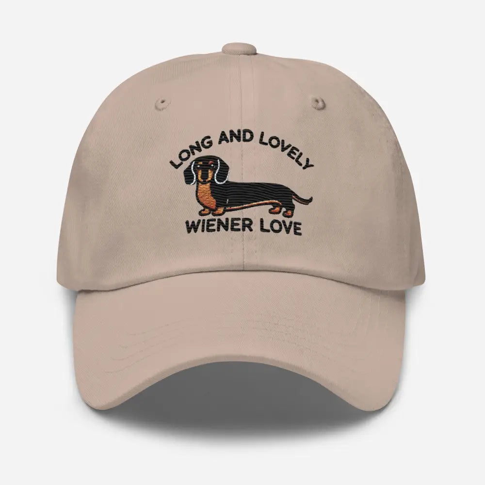 Stone embroidered dachshund Long and Lovely Weiner dad hat – cotton twill dog cap