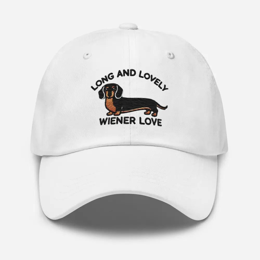 Navy embroidered dachshund Long and Lovely Weiner dad hat – chino cotton twill dog cap