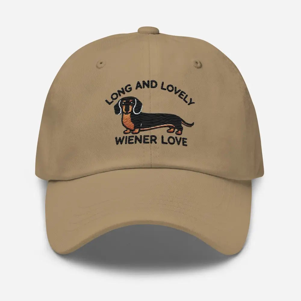 Khaki embroidered dachshund Long and Lovely Weiner hat – chino cotton twill dog lover cap