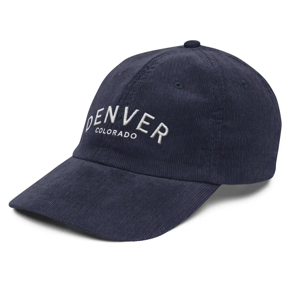 Vintage corduroy navy blue baseball cap with embroidered Denver Colorado